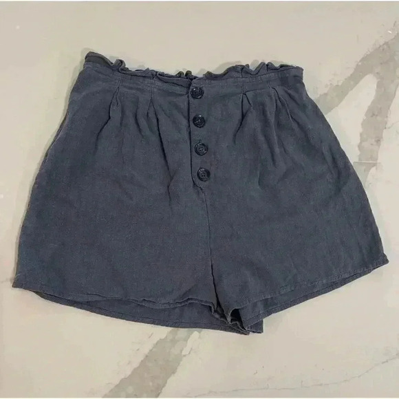 Sadie & Sage Pants - Sadie & Sage Blue Linen Pull on Shorts with Buttons Women’s Size Medium
